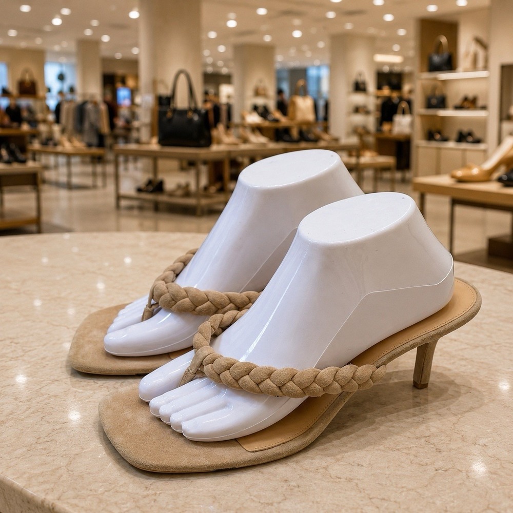 Veronica Beard Marissa Sand‎ Suede Square Toe Thong Sandal Braided Summer 9.5